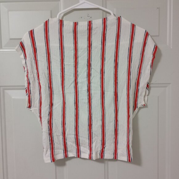 Love Tree Womens Striped Twist-Front Top Size M Blouse White and Red - Picture 3 of 8